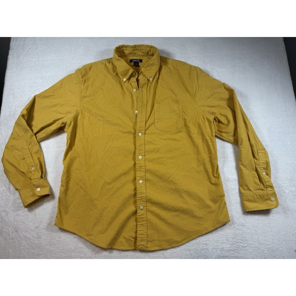 Lands' End Shirt Men's XL Mustard Yellow Corduroy Traditional Fit Long‎ Sleeve